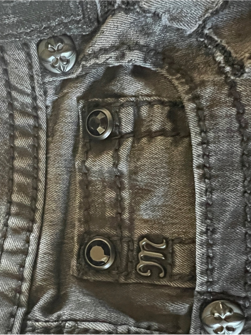 Miss Me Signature Skinny Jeans Black Studded Wing Pockets 27 Long Western Y2K - Picture 9 of 10